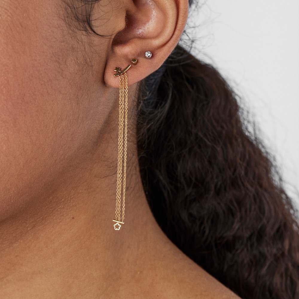 18K Solid Gold TOUS Cool Joy Earring with three chains