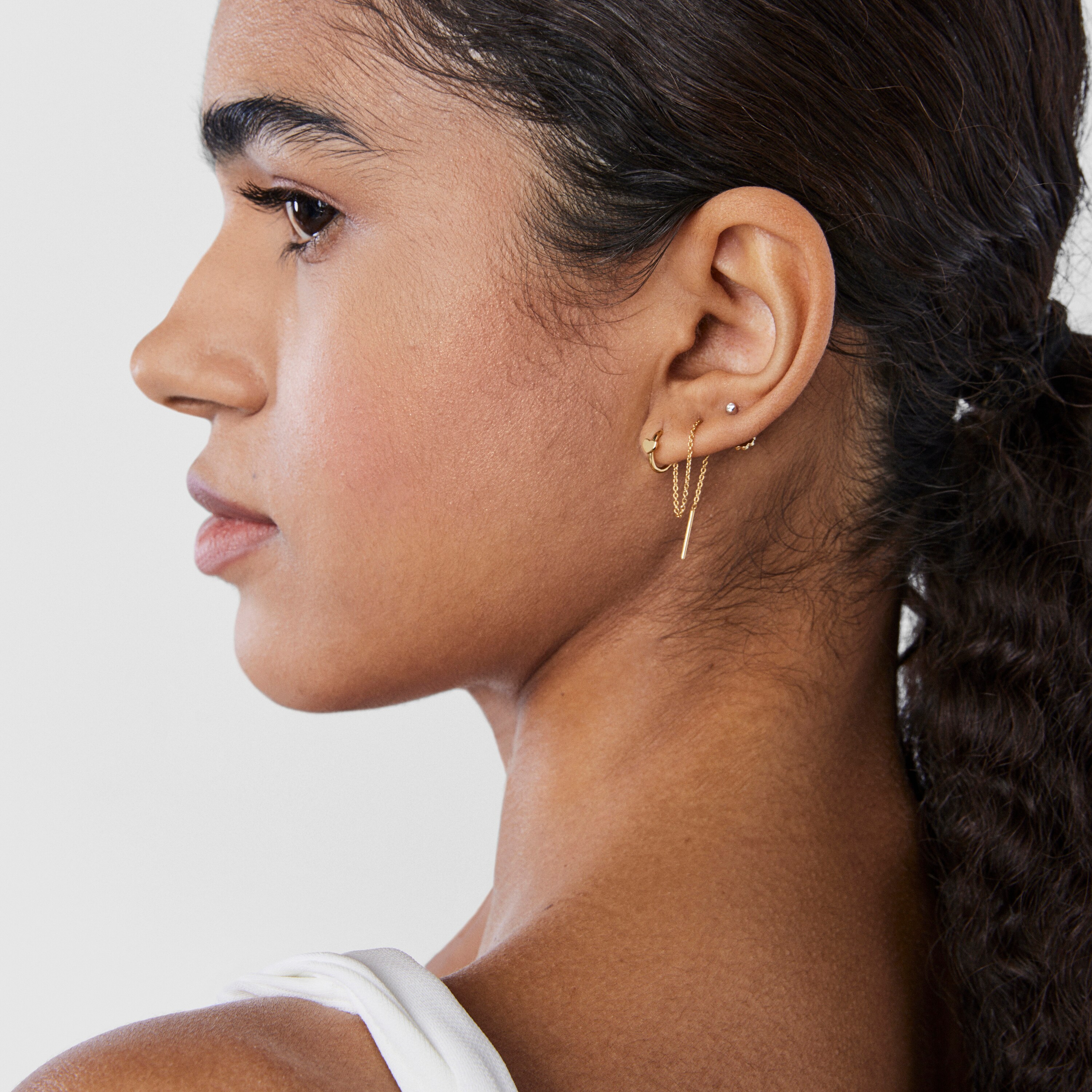 Gold TOUS Cool Joy heart charm Earring with chain