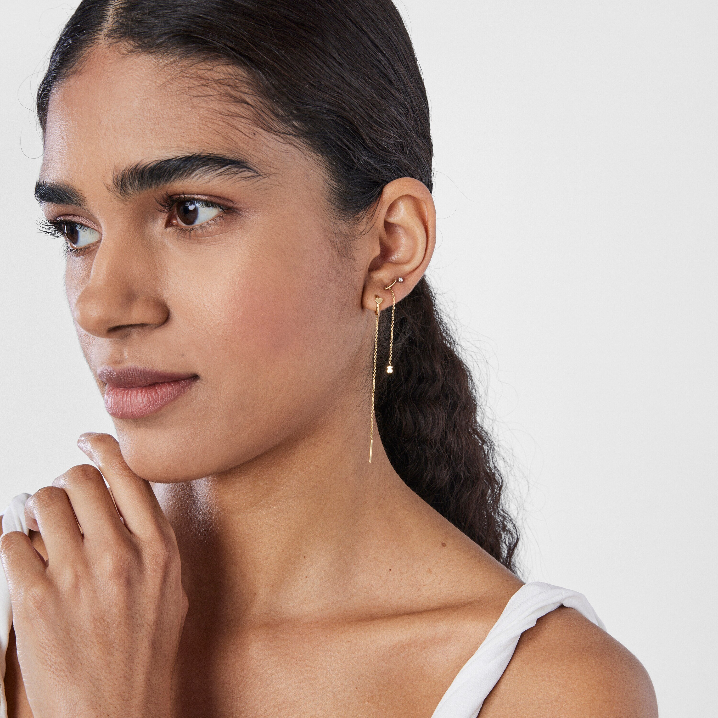 Gold TOUS Cool Joy heart charm Earring with chain