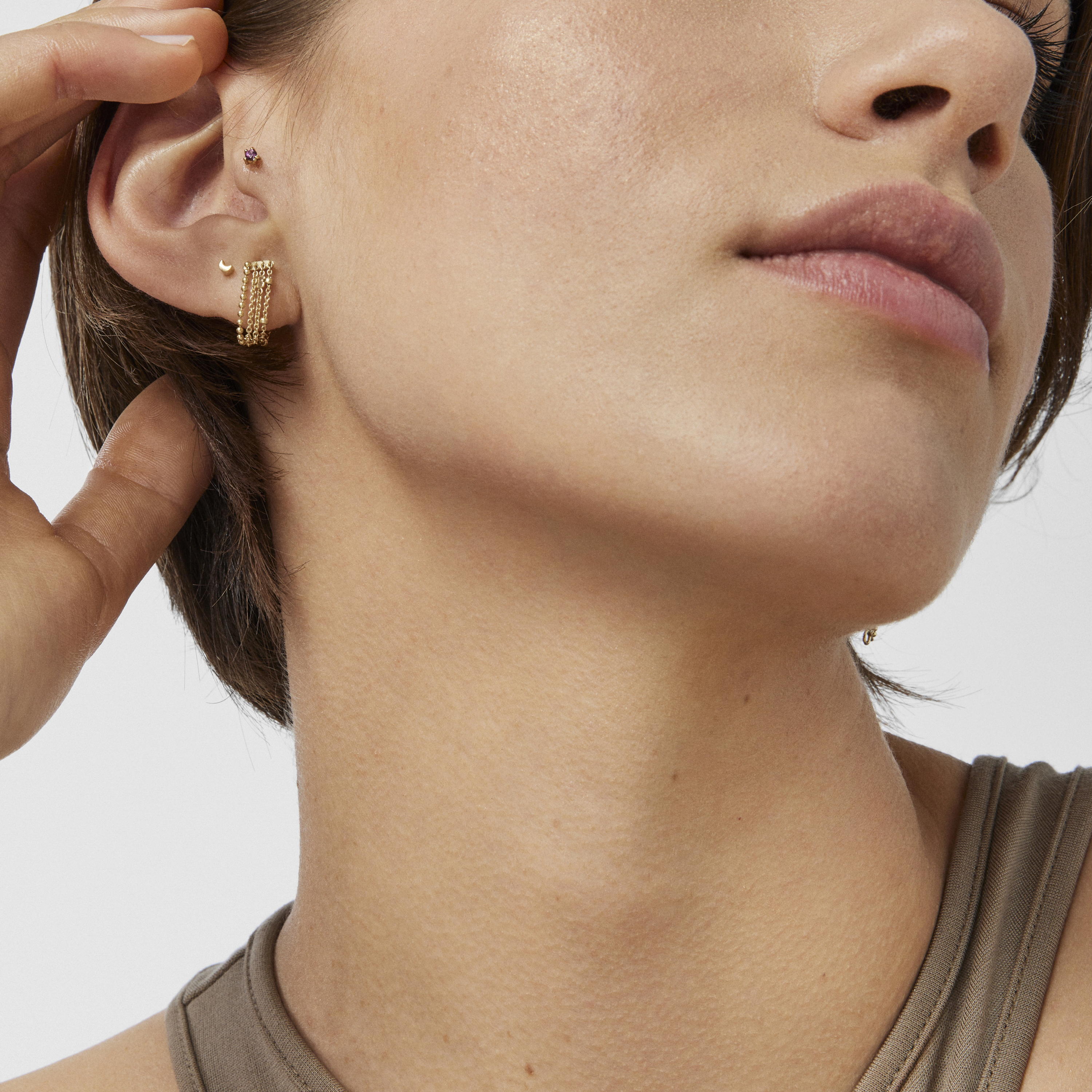 18K solid gold TOUS Cool Joy Ear piercing with rhodolite