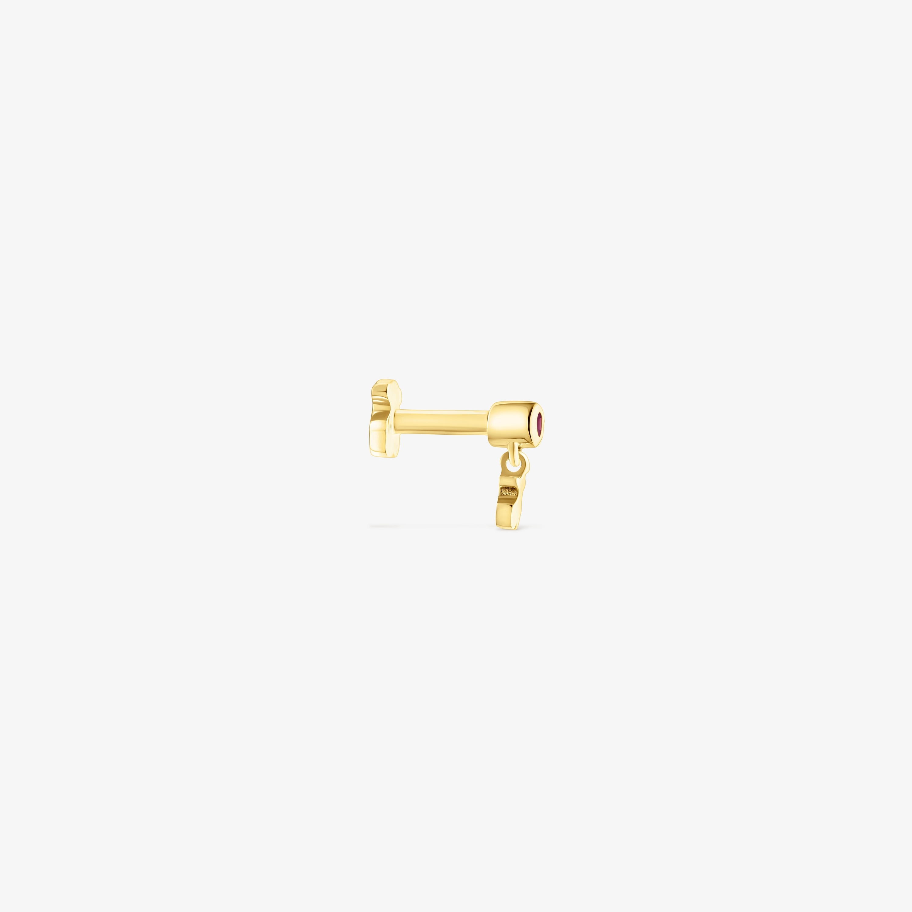 18K solid gold TOUS Cool Joy Ear piercing with rhodolite and bear motif