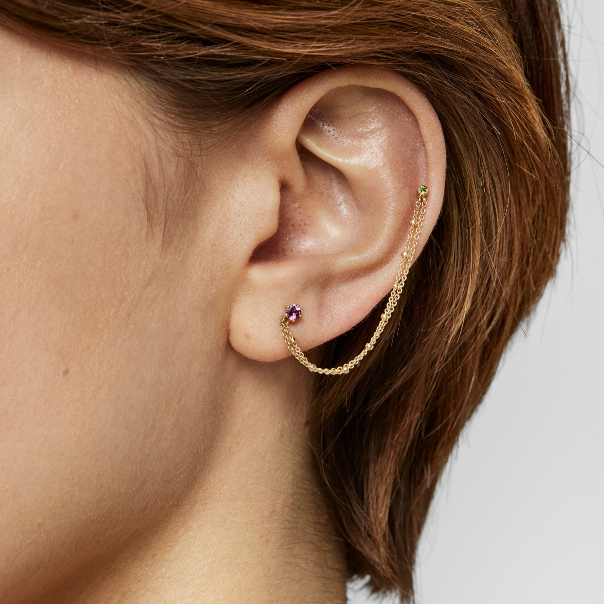 Gold TOUS Cool Joy 1-2 Double earring with rhodolite and chrome diopside