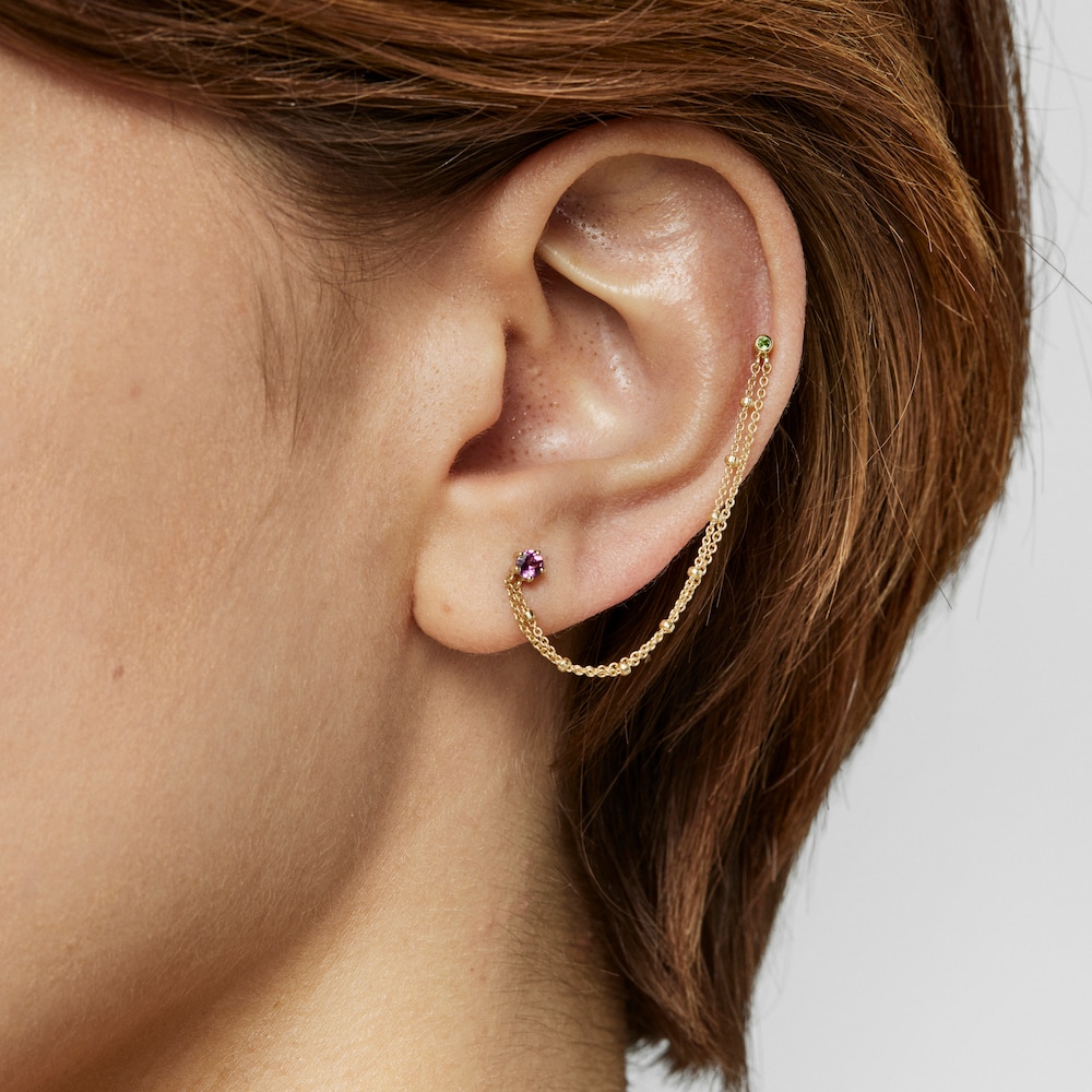 Gold TOUS Cool Joy 1-2 Double earring with rhodolite and chrome diopside