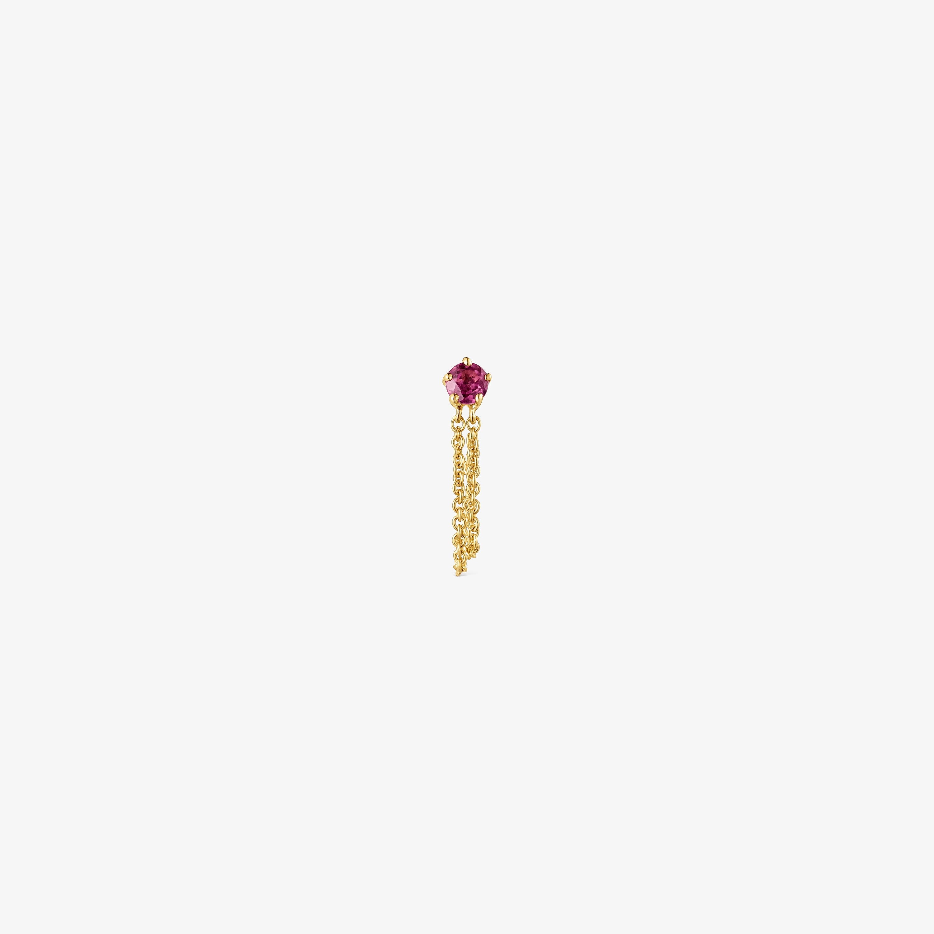 18K Solid Gold TOUS Cool Joy 1/2 Earring with double chain and rhodolite