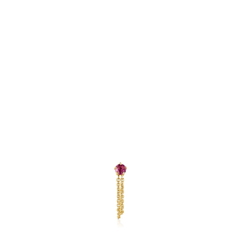 Gold TOUS Cool Joy 1-2 Earring with double chain and rhodolite
