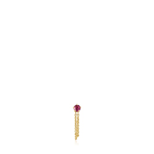 Gold TOUS Cool Joy 1-2 Earring with double chain and rhodolite