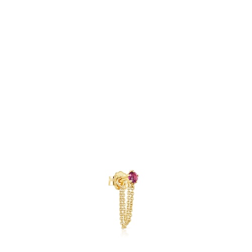 Gold TOUS Cool Joy 1-2 Earring with double chain and rhodolite