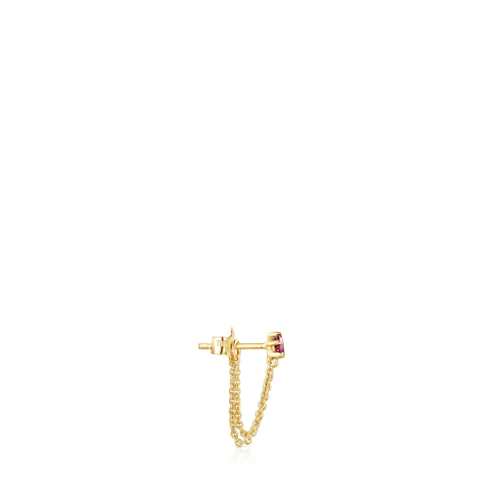 Gold TOUS Cool Joy 1-2 Earring with double chain and rhodolite