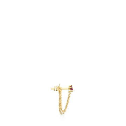 Gold TOUS Cool Joy 1-2 Earring with double chain and rhodolite