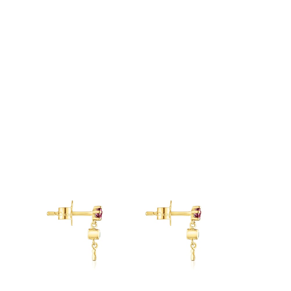 Pendientes de oro con rodolita, cromodiópsido y motivo oso Cool Joy image number 1