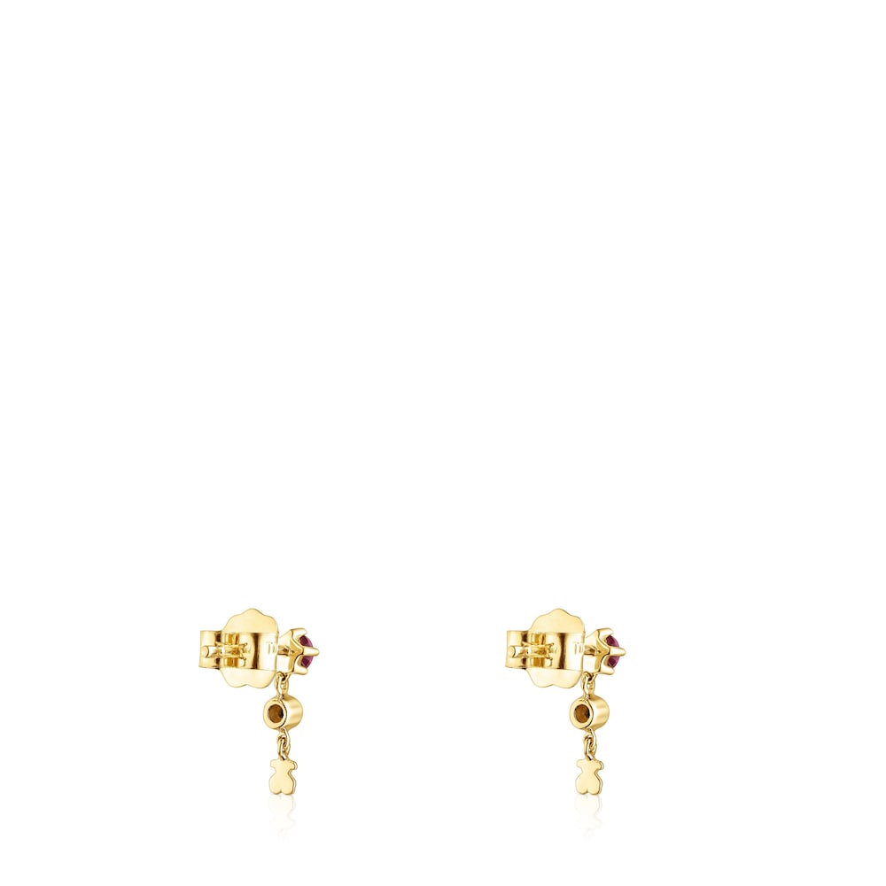 Pendientes de oro con rodolita, cromodiópsido y motivo oso Cool Joy image number 2
