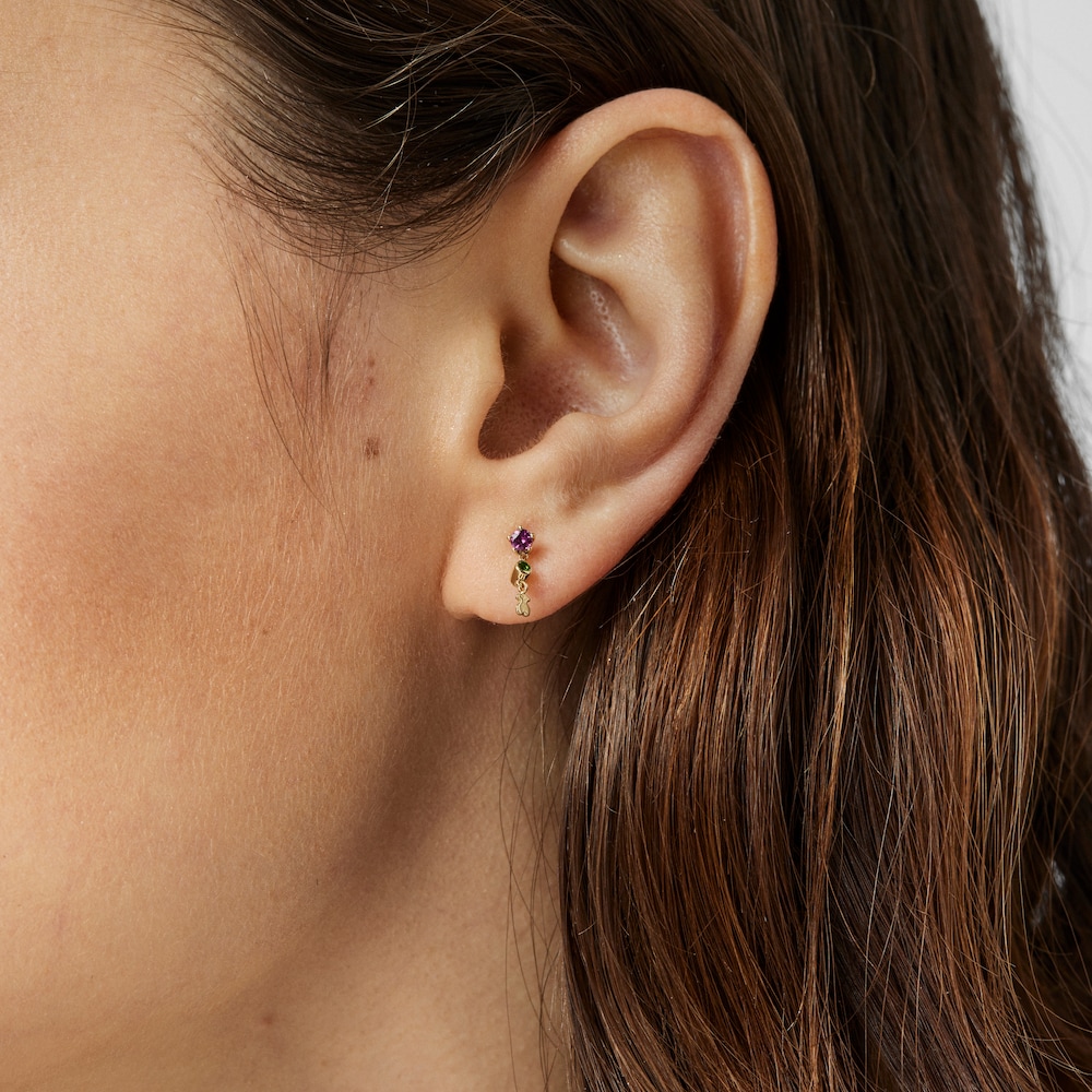 Pendientes de oro con rodolita, cromodi&oacute;psido y motivo oso Cool Joy