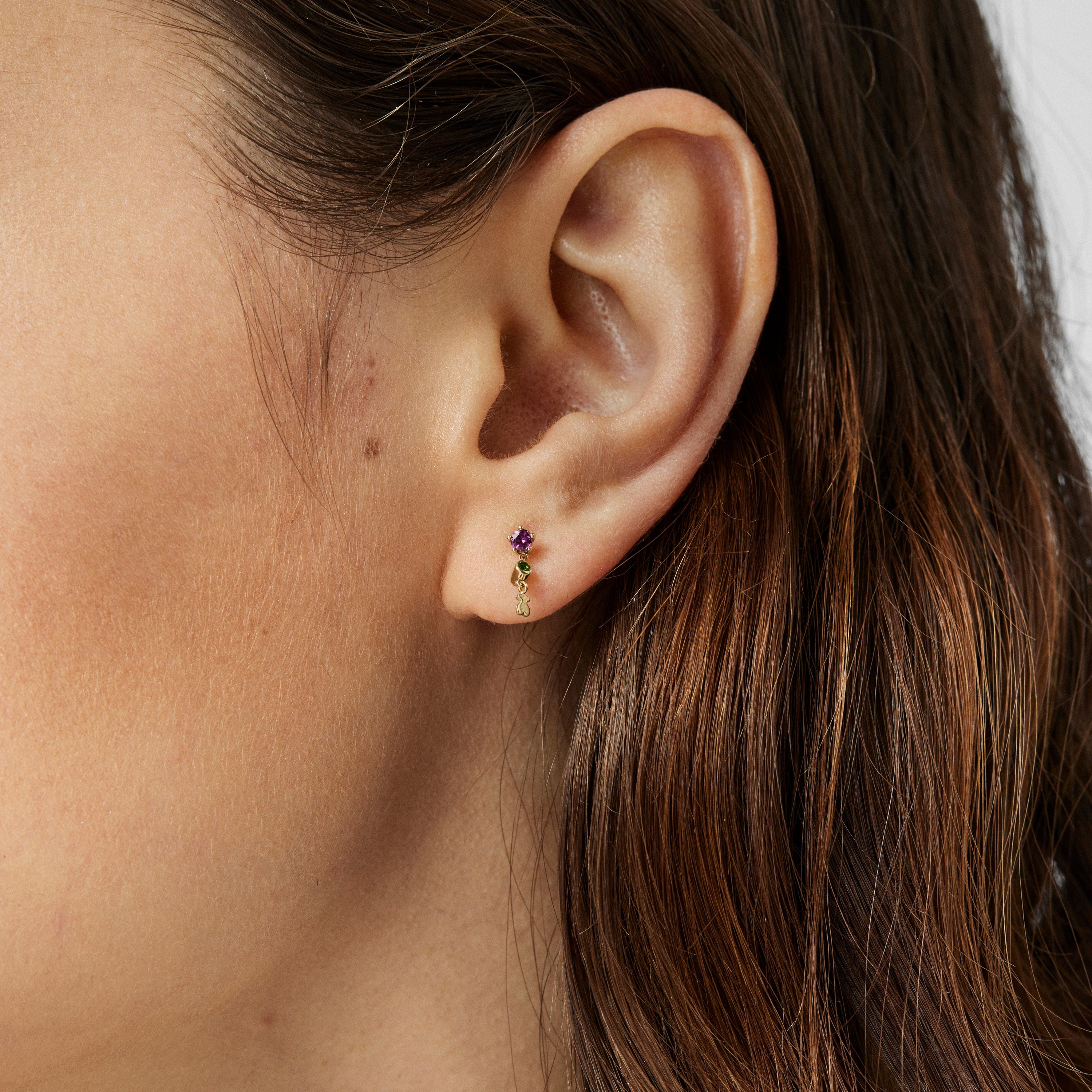 Gold TOUS Cool Joy Earrings with rhodolite, chrome diopside and bear motif