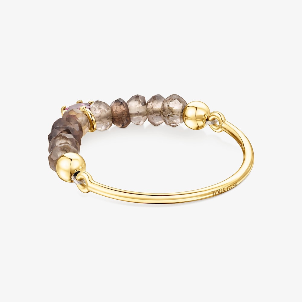 18K Solid Gold TOUS Cool Joy Ring with smoky quartz and rhodolite