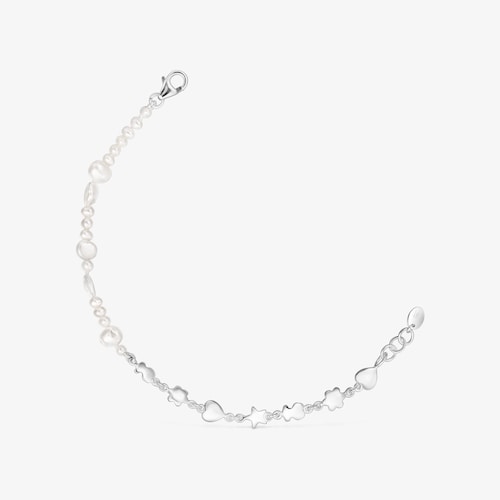 Armband Mini Icons aus Silber und Zuchtperlen mit Anh&auml;ngern