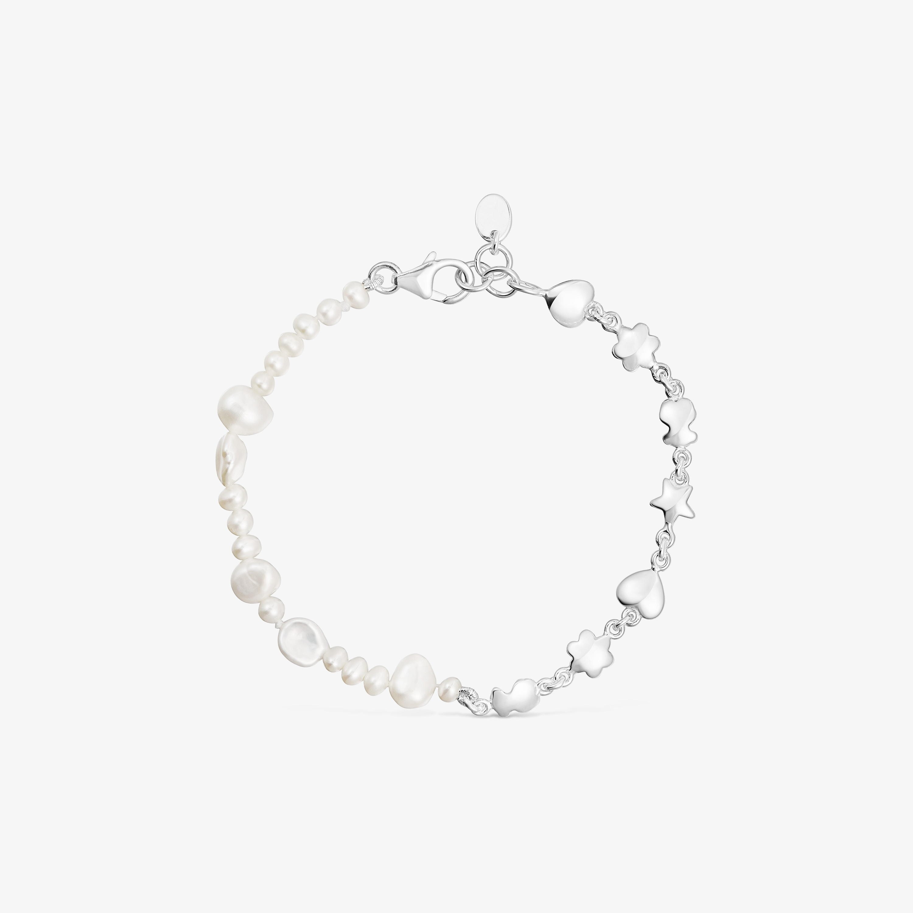 Silver and cultured pearls Mini Icons Bracelet with charms