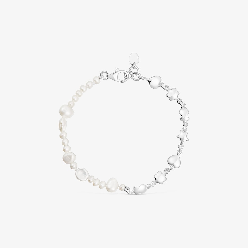 Bransoletka Mini Icons wykonana ze srebra i hodowlanych pereł z charmsami