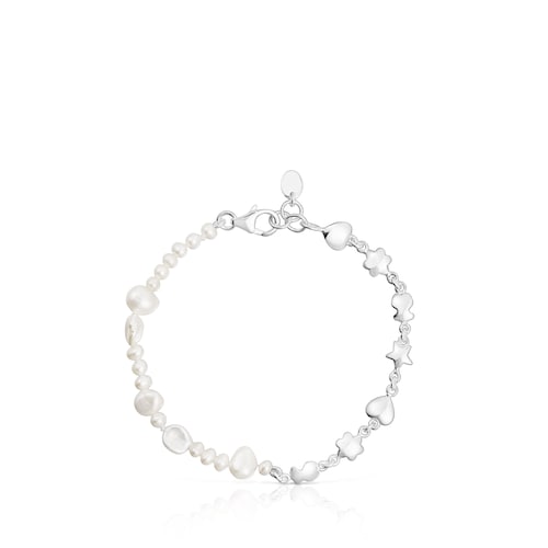 Silver and cultured pearls Mini Icons Bracelet with charms