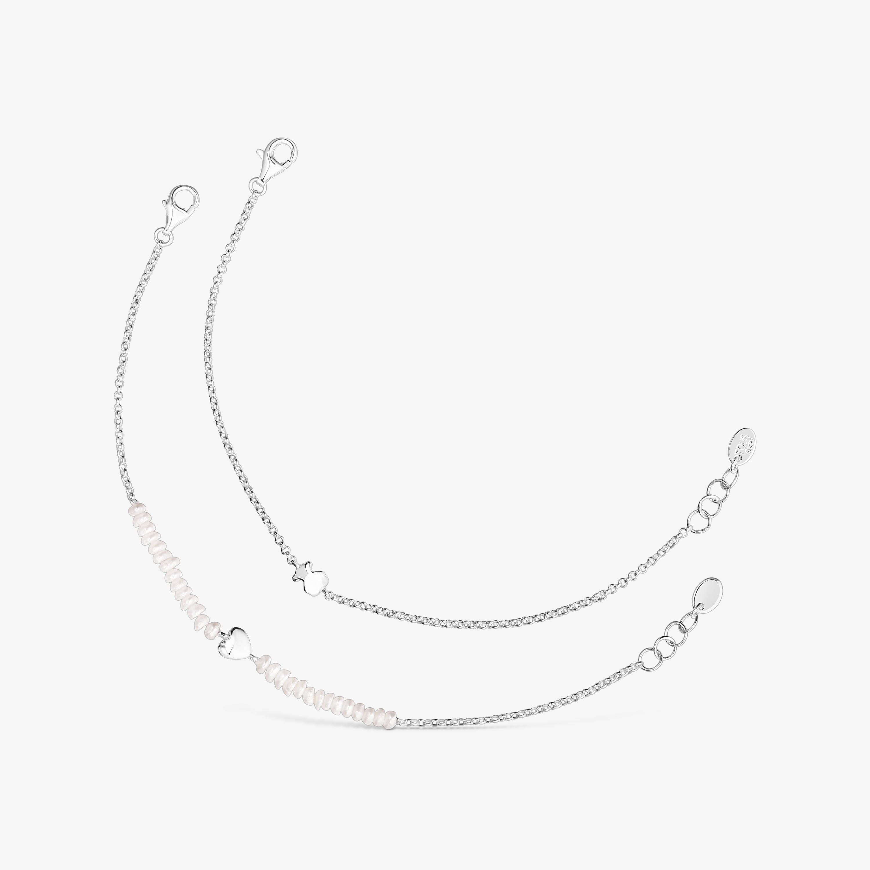 Silver and cultured pearls Mini Icons heart and bear Bracelet set