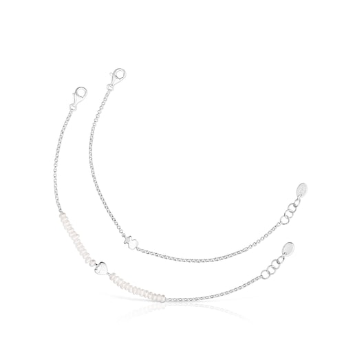 Silver and cultured pearls Mini Icons heart and bear Bracelet set