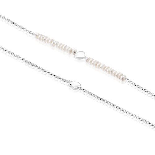 Silver and cultured pearls Mini Icons heart and bear Bracelet set