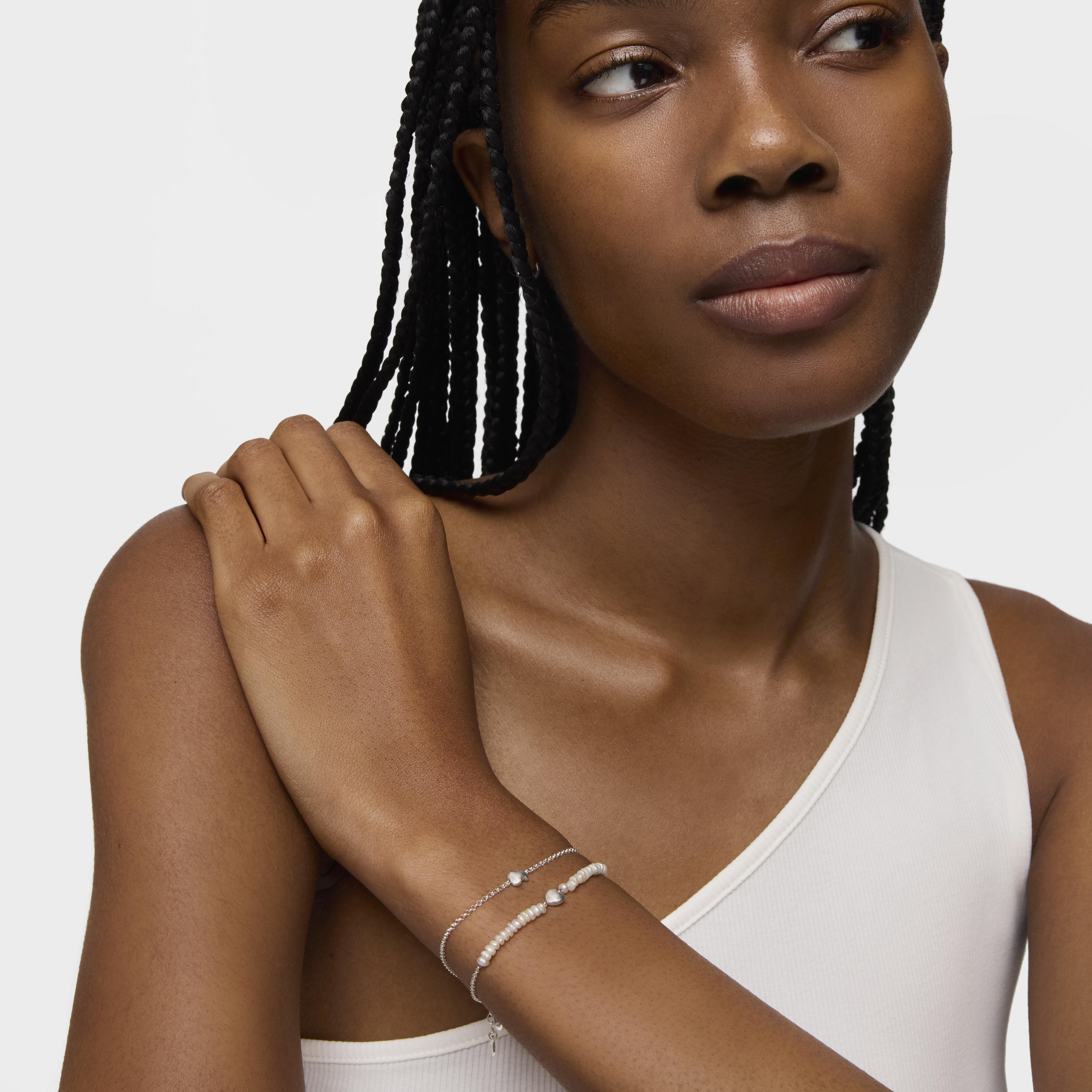 Silver and cultured pearls Mini Icons heart and bear Bracelet set