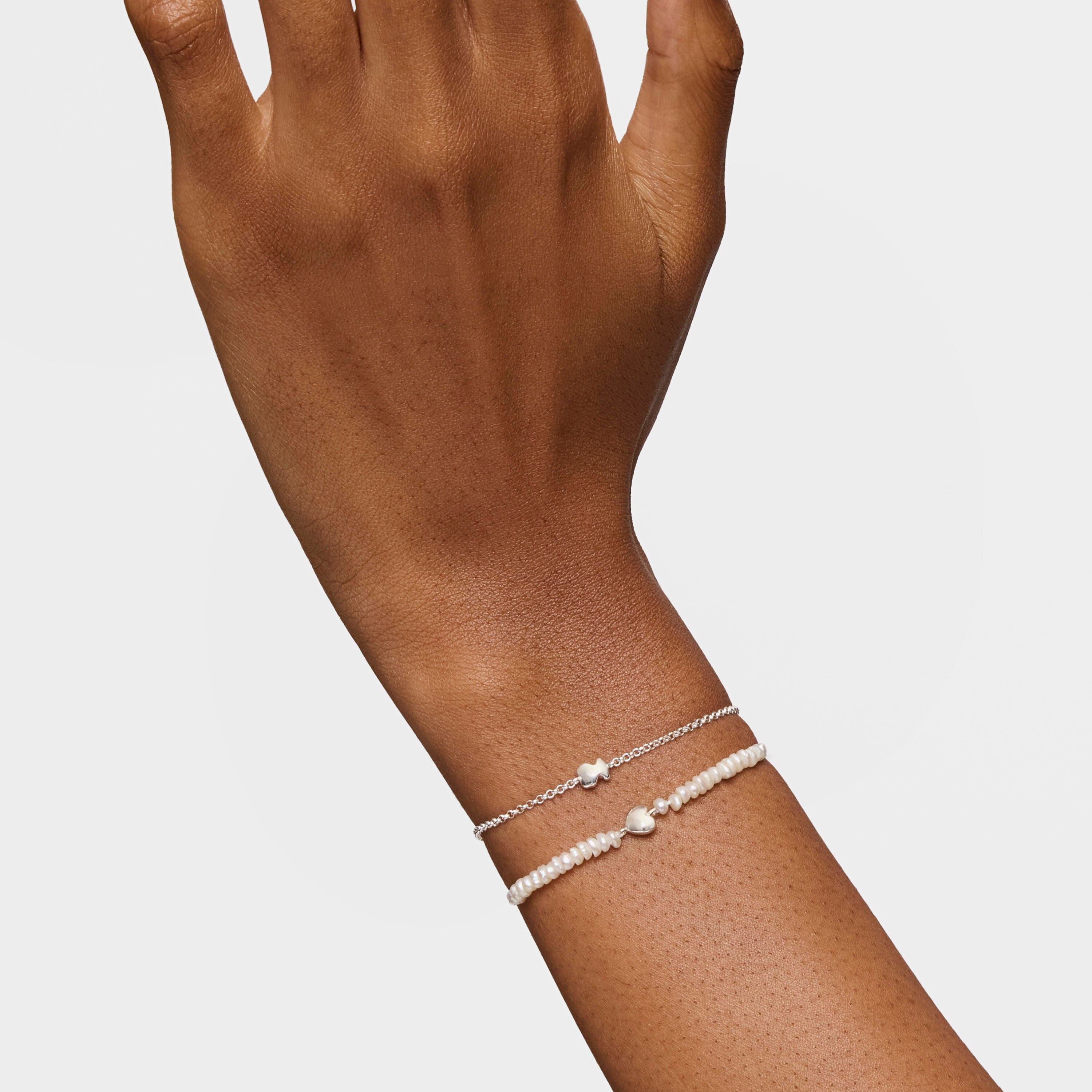 Silver and cultured pearls Mini Icons heart and bear Bracelet set