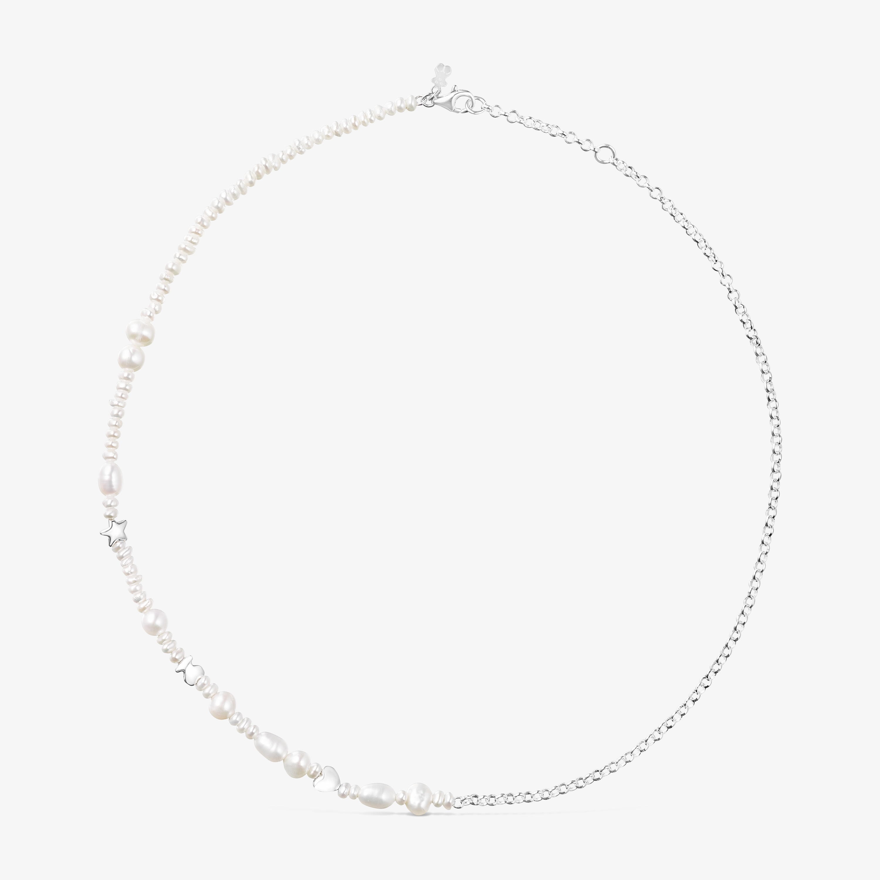 Silver and cultured pearls Mini Icons Necklace with three charms