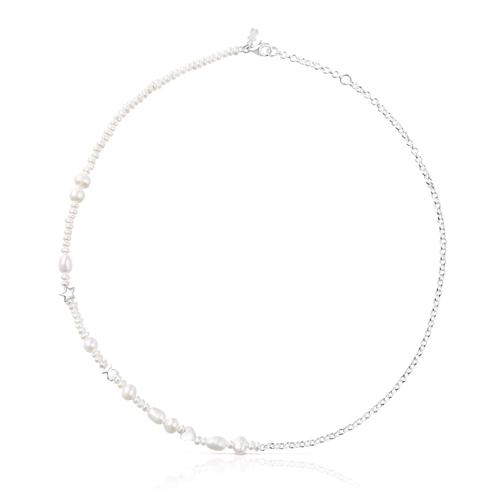 Silver and cultured pearls Mini Icons Necklace with three charms