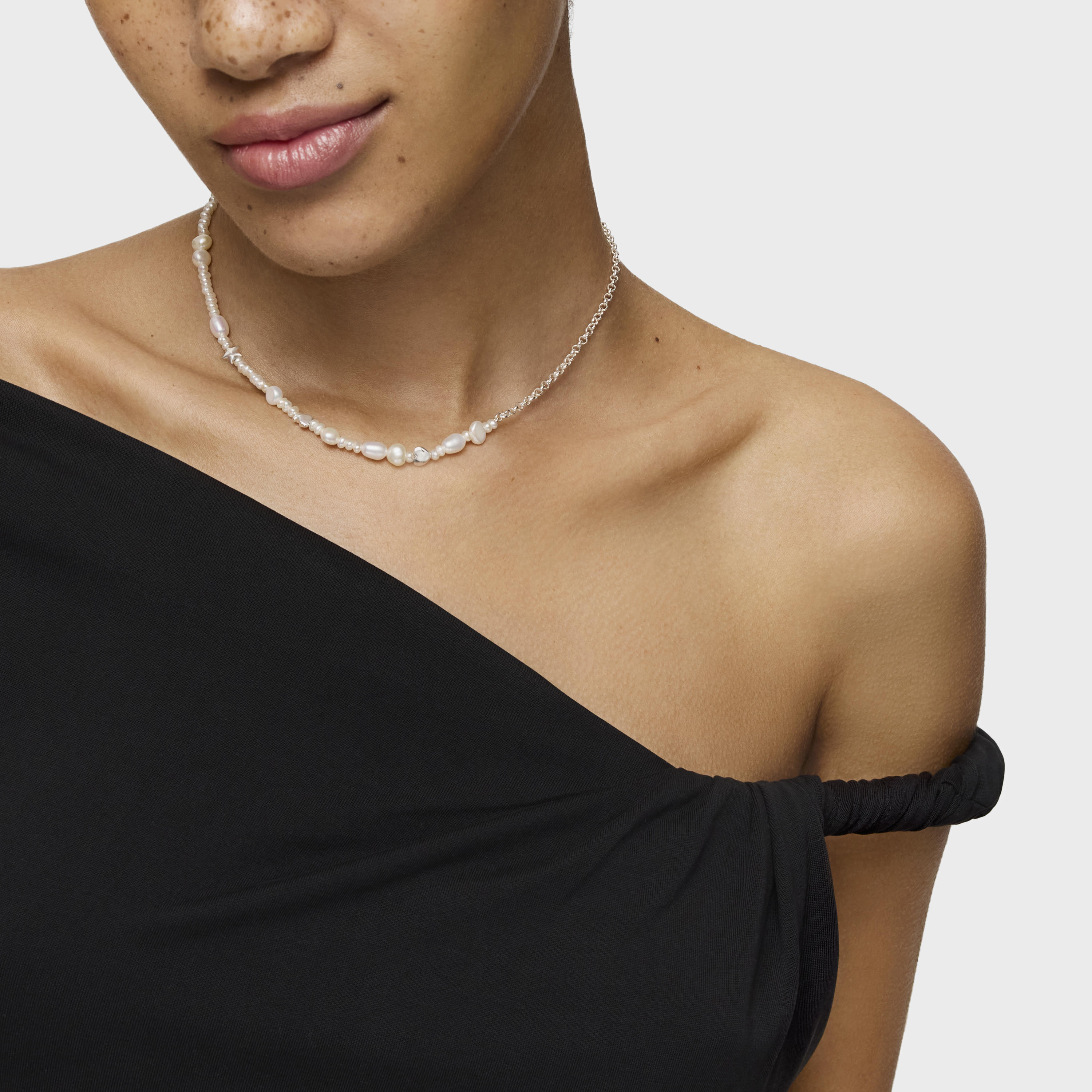 Silver and cultured pearls Mini Icons Necklace with three charms