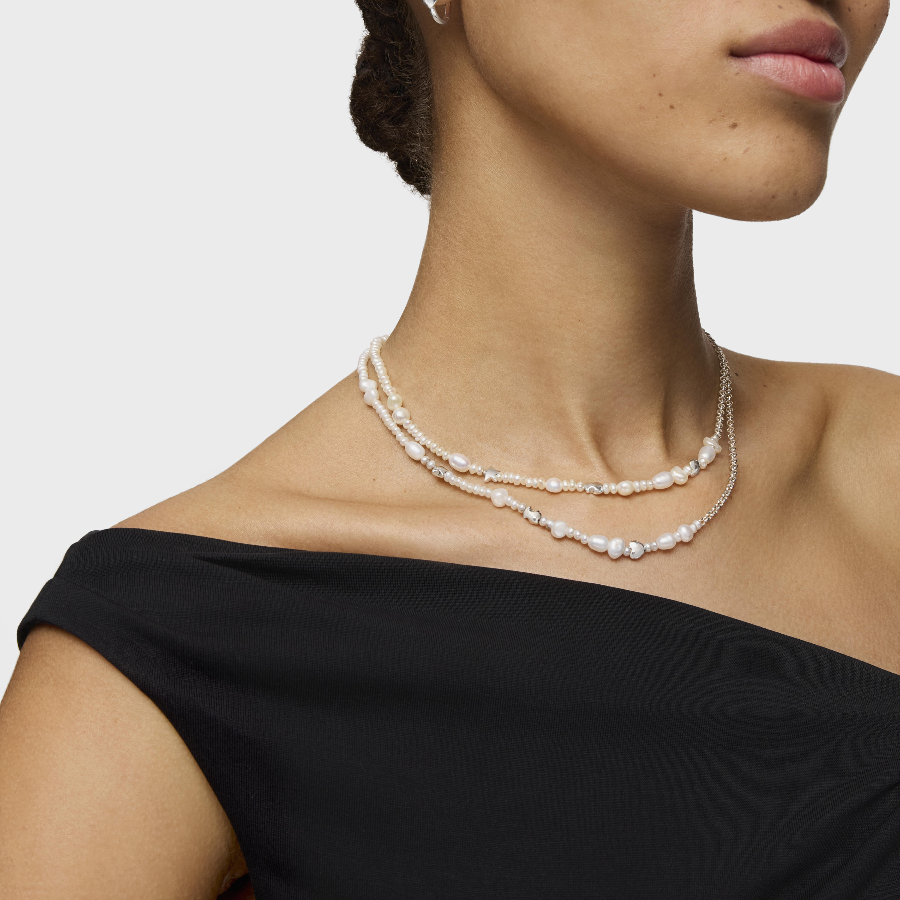 Silver and cultured pearls Mini Icons Necklace with three charms