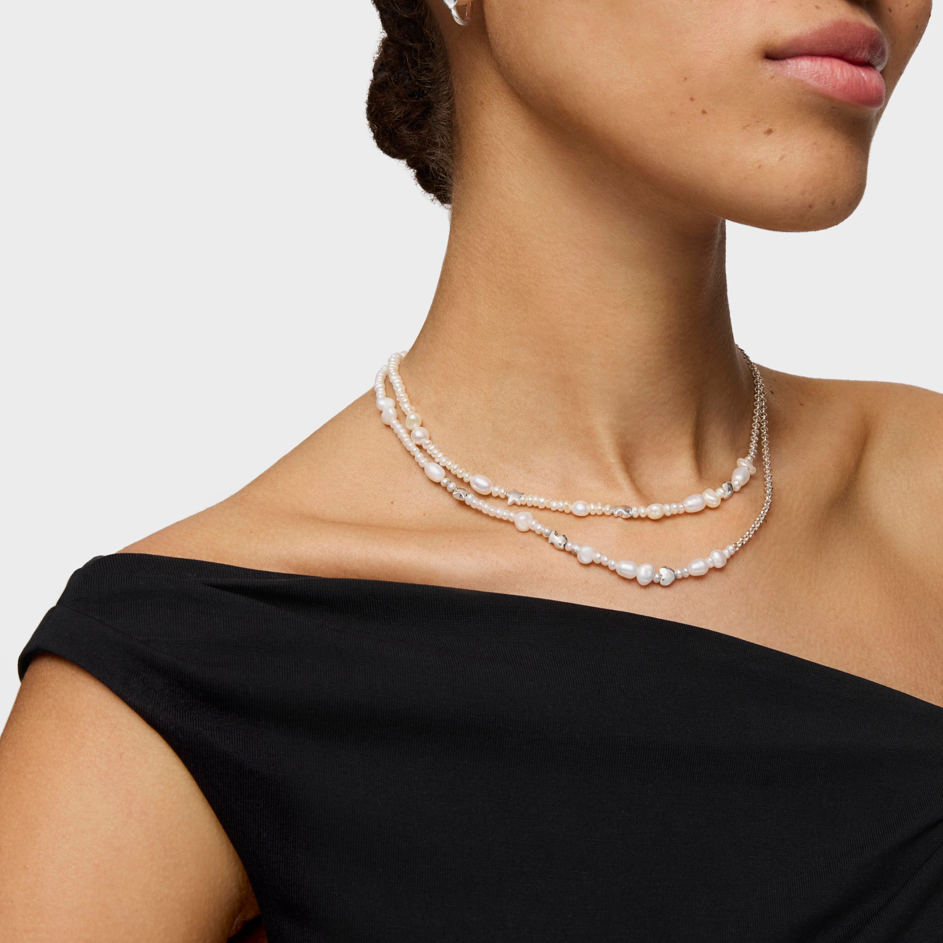 Silver and cultured pearls Mini Icons Necklace with three charms