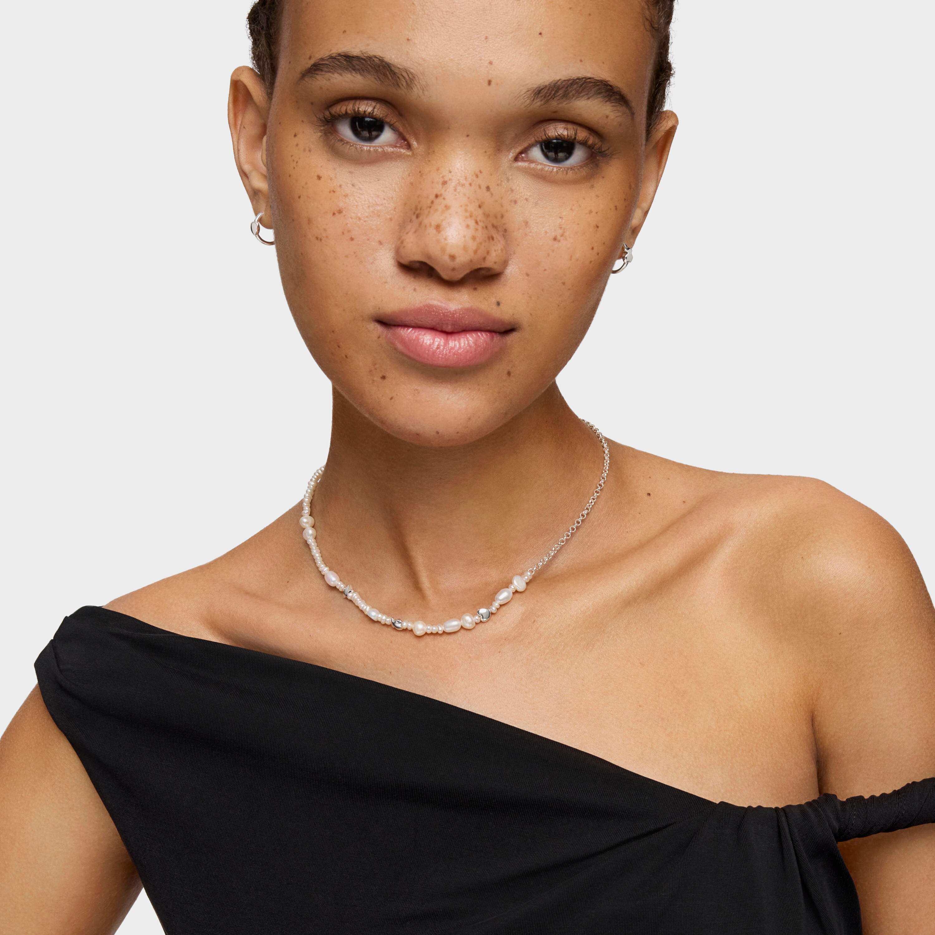 Silver and cultured pearls Mini Icons Necklace with three charms