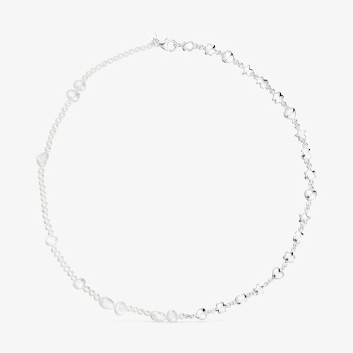 Halskette Mini Icons aus Silber und Zuchtperlen mit Anh&auml;ngern