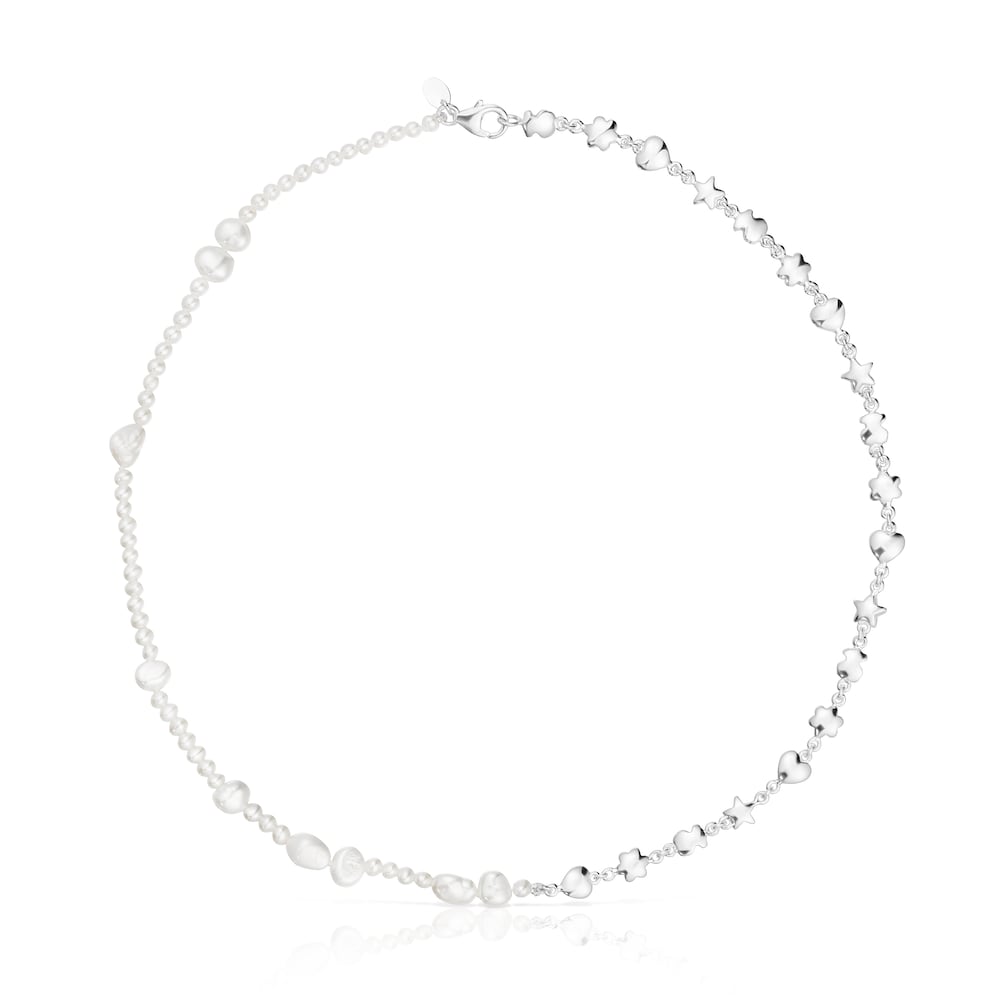 Silver and cultured pearls Mini Icons Necklace with charms