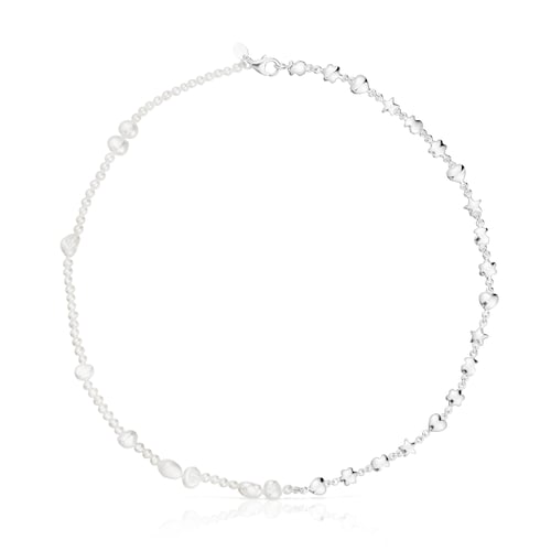 Silver and cultured pearls Mini Icons Necklace with charms