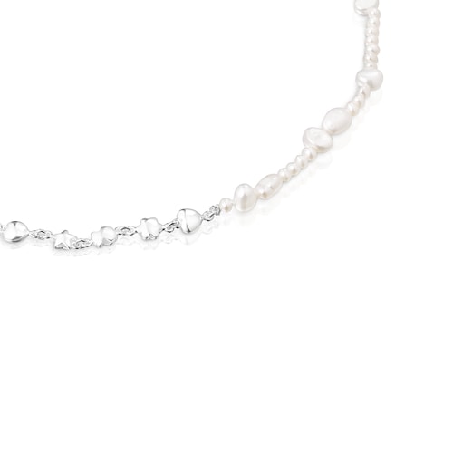 Silver and cultured pearls Mini Icons Necklace with charms