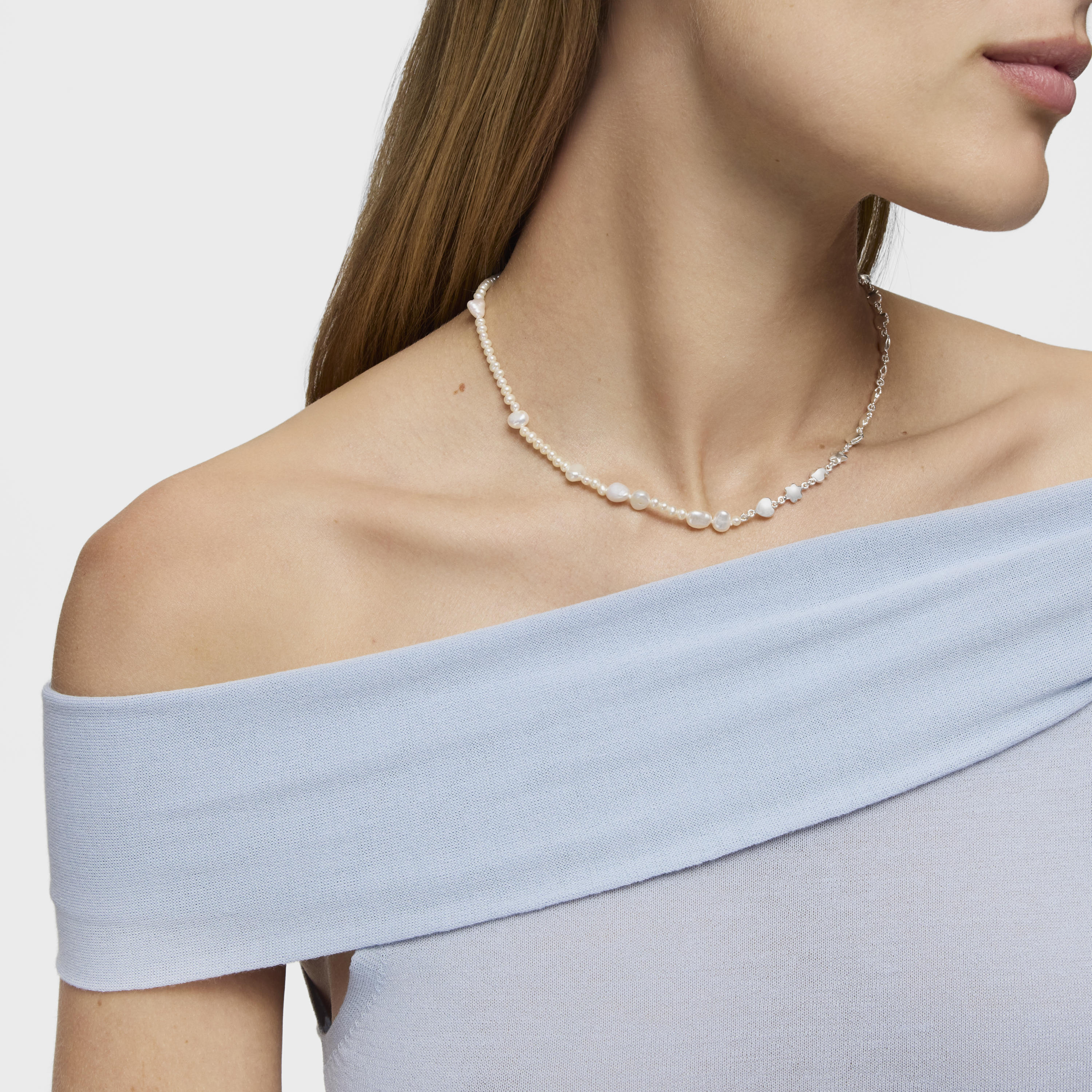 Silver and cultured pearls Mini Icons Necklace with charms