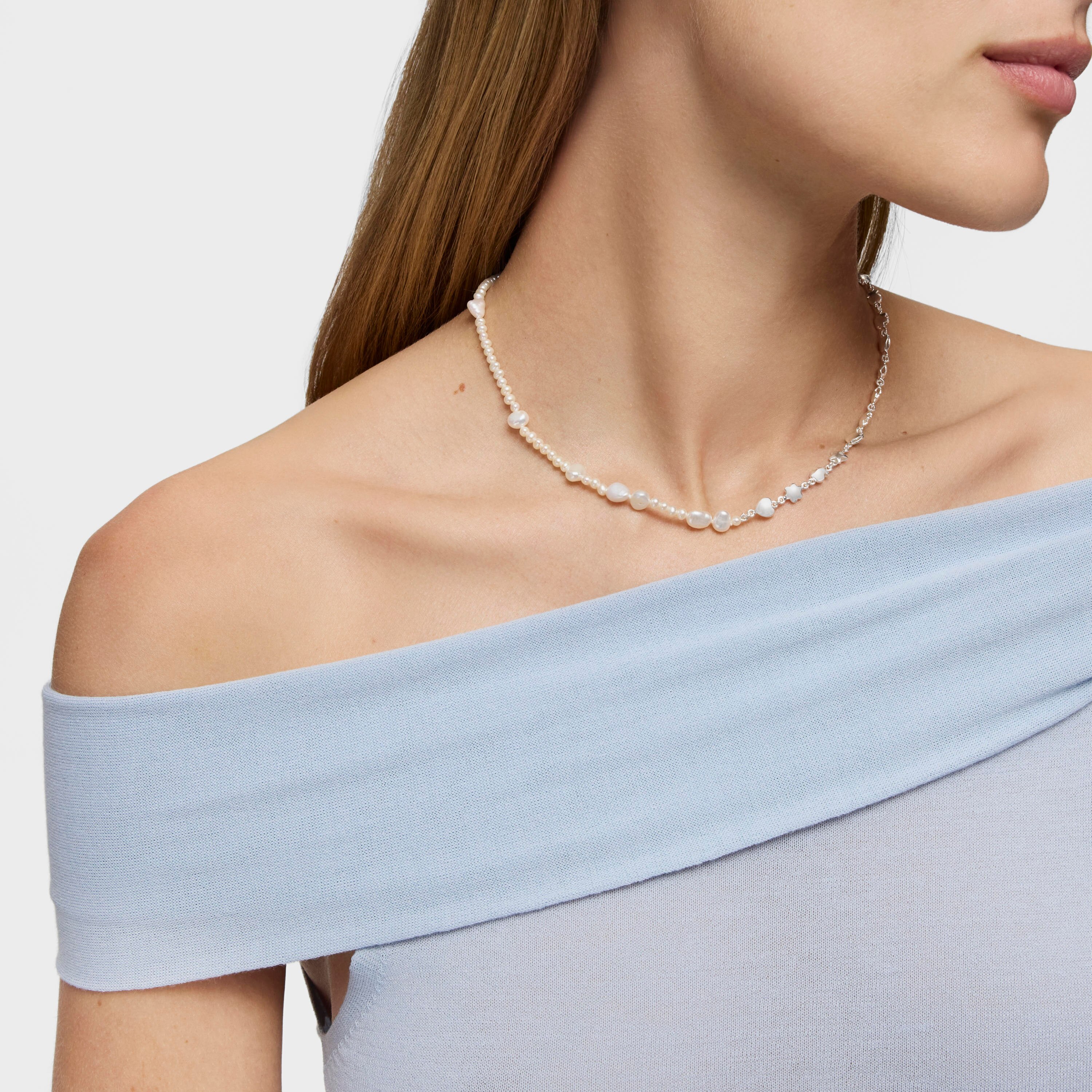 Silver and cultured pearls Mini Icons Necklace with charms