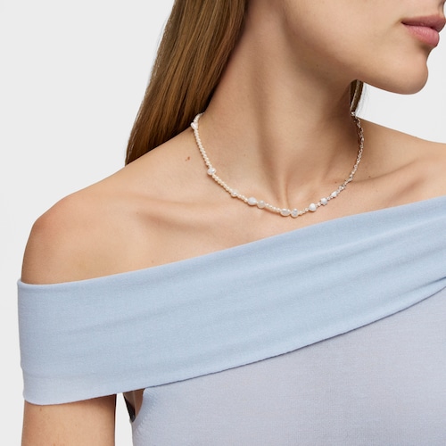 Silver and cultured pearls Mini Icons Necklace with charms