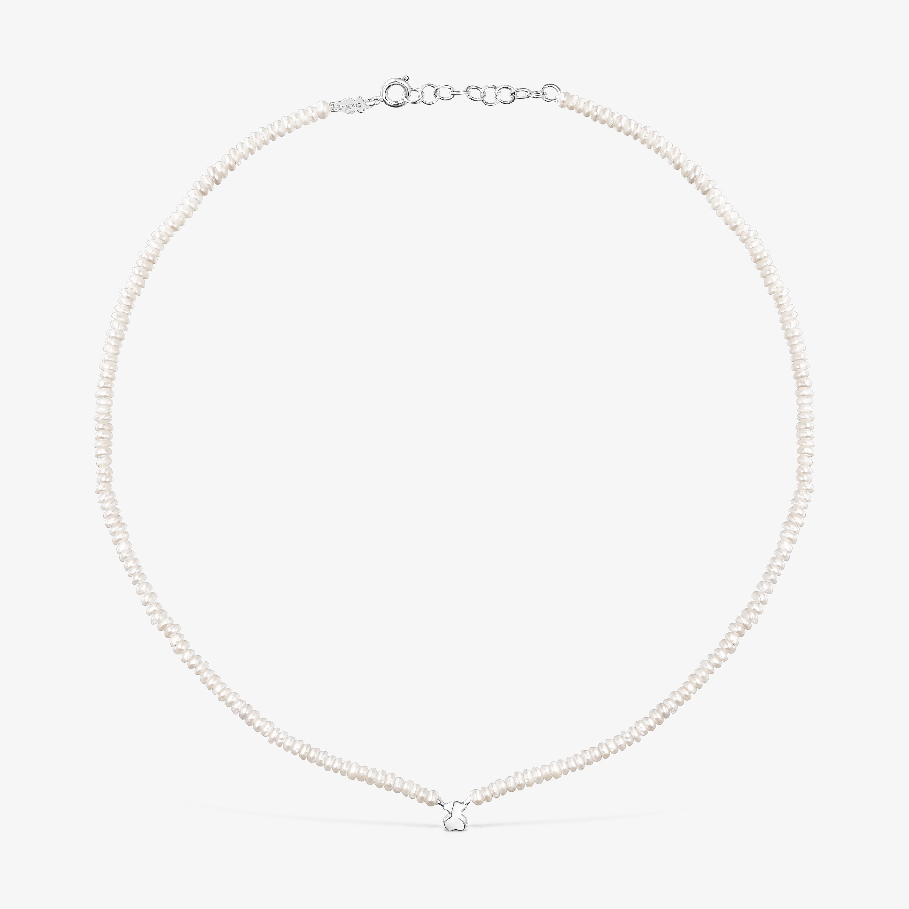 Silver and cultured pearls Mini Icons heart and bear Necklace set