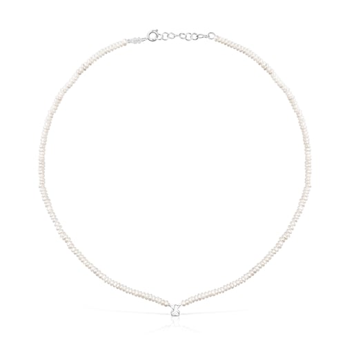 Silver and cultured pearls Mini Icons heart and bear Necklace set