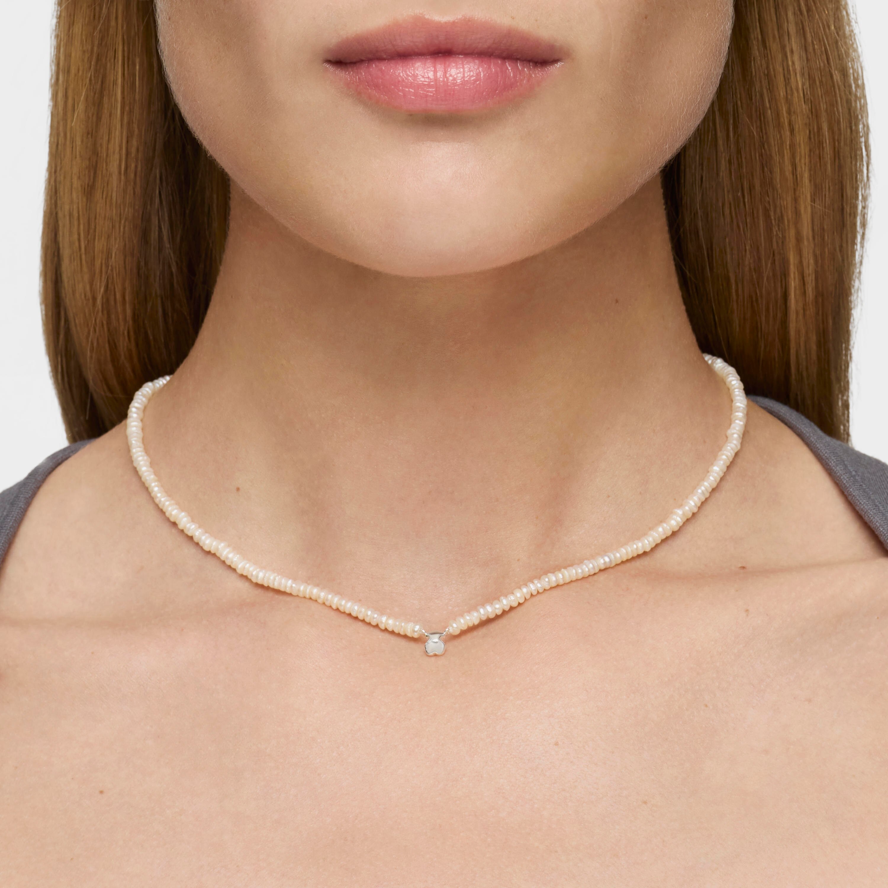 Silver and cultured pearls Mini Icons heart and bear Necklace set