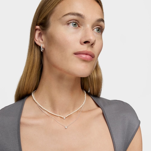 Silver and cultured pearls Mini Icons heart and bear Necklace set
