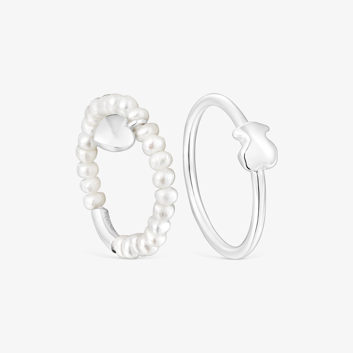 Tous - Pack De Anillos De Plata Y Perlas Cultivadas, Corazón Y Oso Mini Icons Talla 14