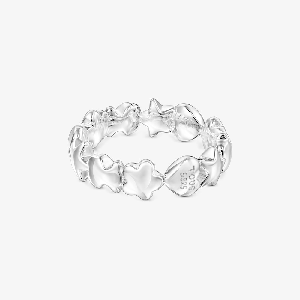 Silver TOUS Mini Icons Ring with Bear, Heart and Flower motifs