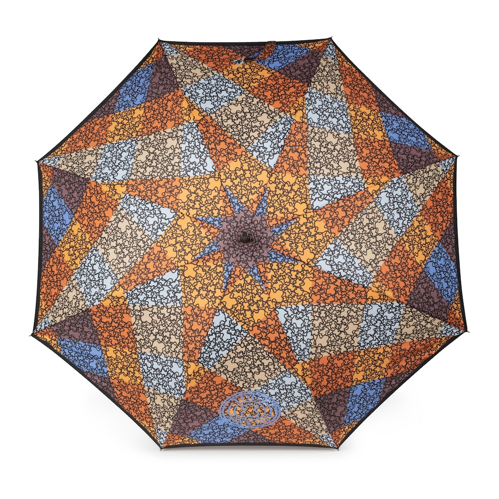 Paraguas grande Kaos Mini Stamp marr&oacute;n azul y naranja