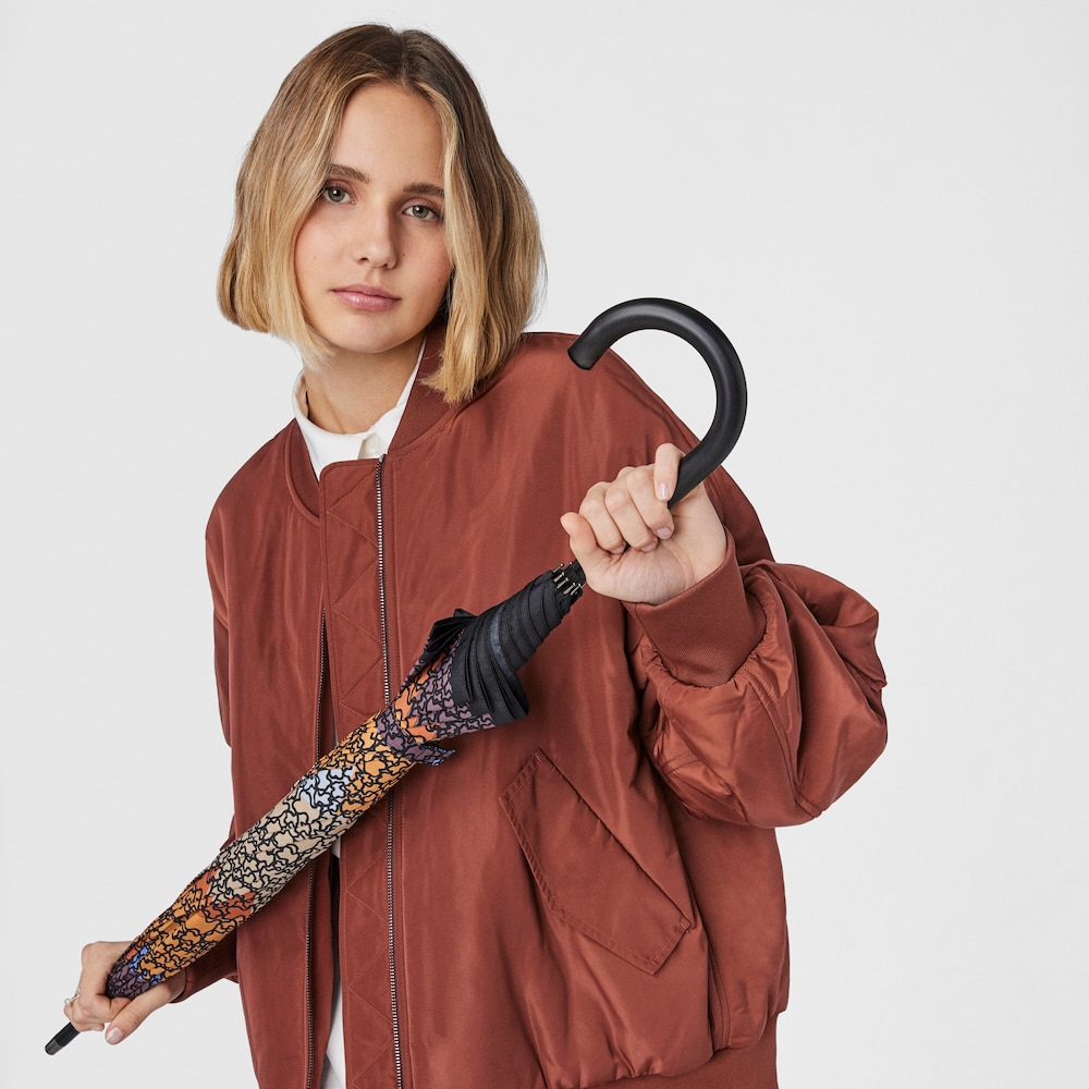 Paraguas grande Kaos Mini Stamp marr&oacute;n azul y naranja