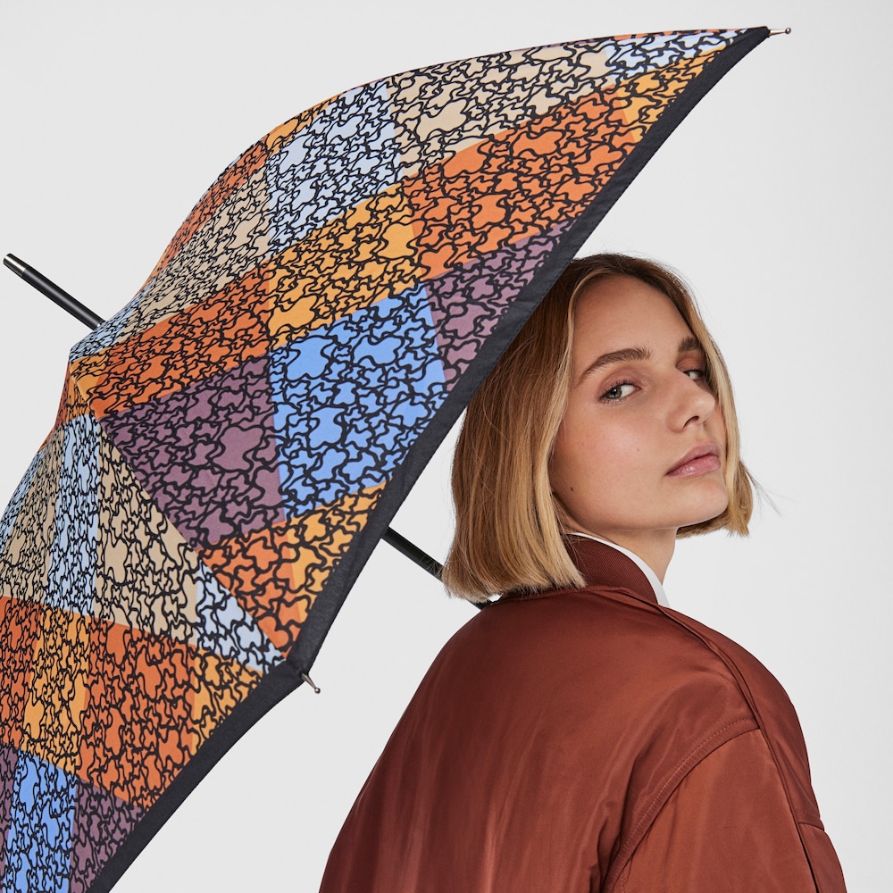 Paraguas grande Kaos Mini Stamp marr&oacute;n azul y naranja