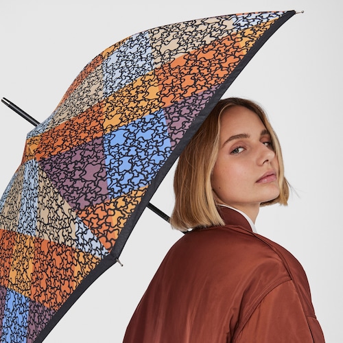 Paraguas grande Kaos Mini Stamp marr&oacute;n azul y naranja